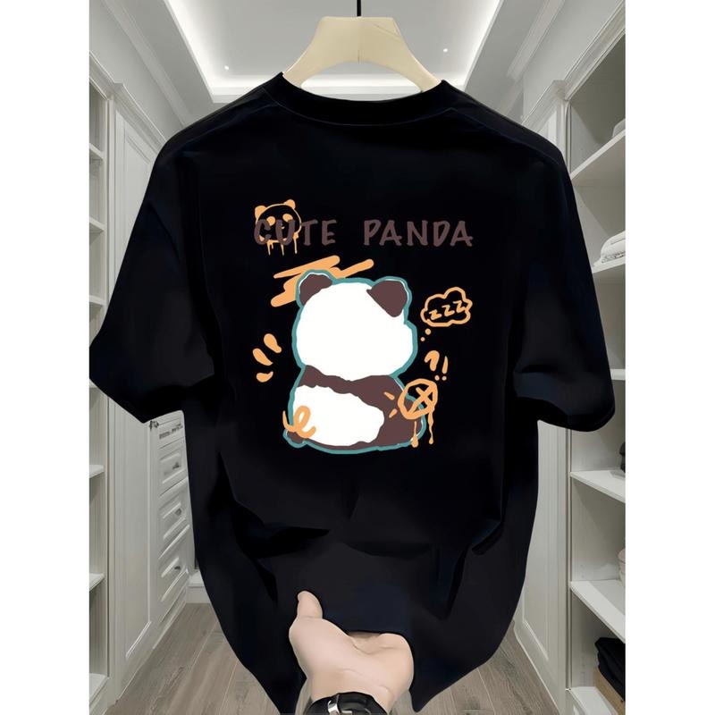 Men's Heavyweight 100% Cotton Panda Graphic T-Shirt - Cute Panda Print Short Sleeve Round Neck Casual Loose Fit Top for...