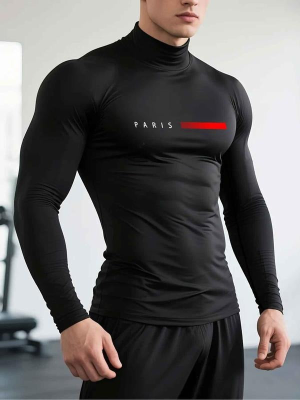 Men's High Neck Long Sleeve Slim Fit Warm Top, Casual Winter Wear, Moderate Fabric Thickness, Perfect for Cold Weather...