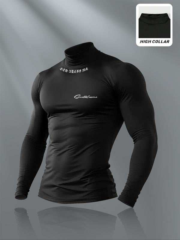 Men's High Neck Long Sleeve Slim Fit Warm Top, Casual Winter Wear, Moderate Fabric Thickness, Perfect for Cold Weather...