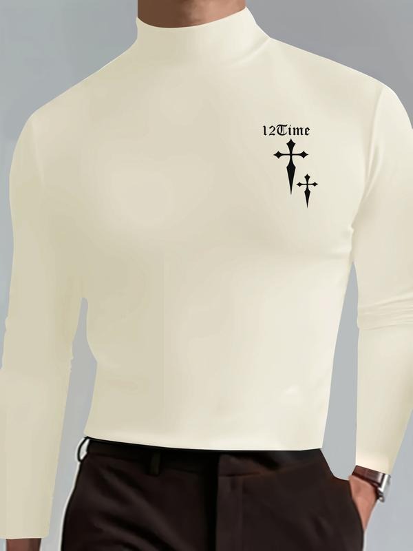 Men's High Neck Long Sleeve Slim Fit Warm Top, Casual Winter Wear, Moderate Fabric Thickness, Perfect for Cold Weather...
