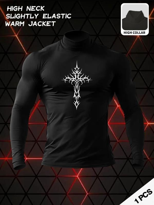 Men's High Neck Long Sleeve Slim Fit Warm Top, Casual Winter Wear, Moderate Fabric Thickness, Perfect for Cold Weather...