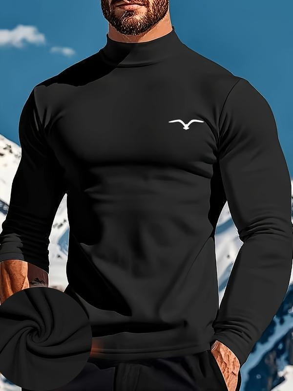 Men's High Neck Long Sleeve Slim Fit Warm Top, Casual Winter Wear, Moderate Fabric Thickness, Perfect for Cold Weather...