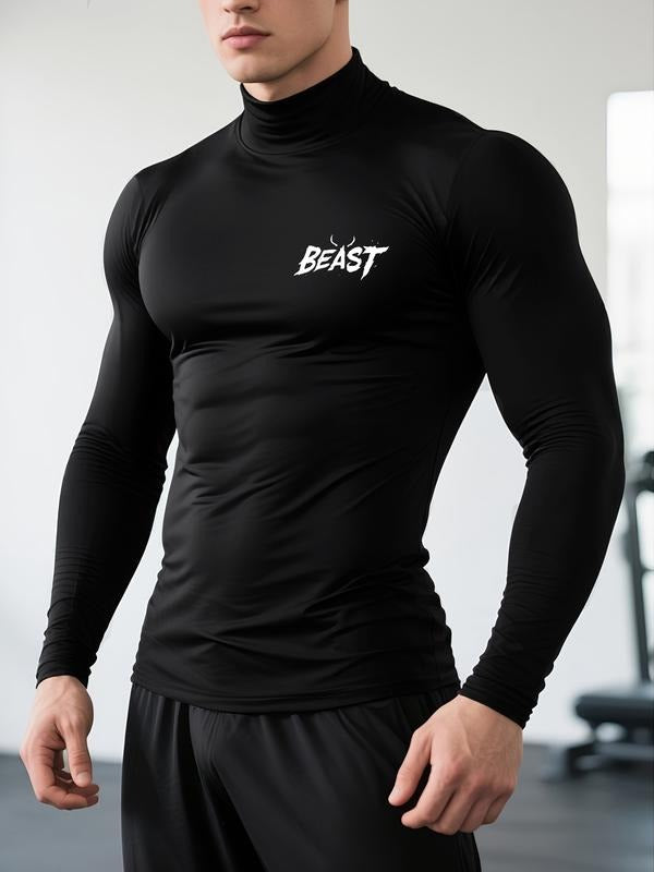 Men's High Neck Long Sleeve Slim Fit Warm Top, Casual Winter Wear, Moderate Fabric Thickness, Perfect for Cold Weather...