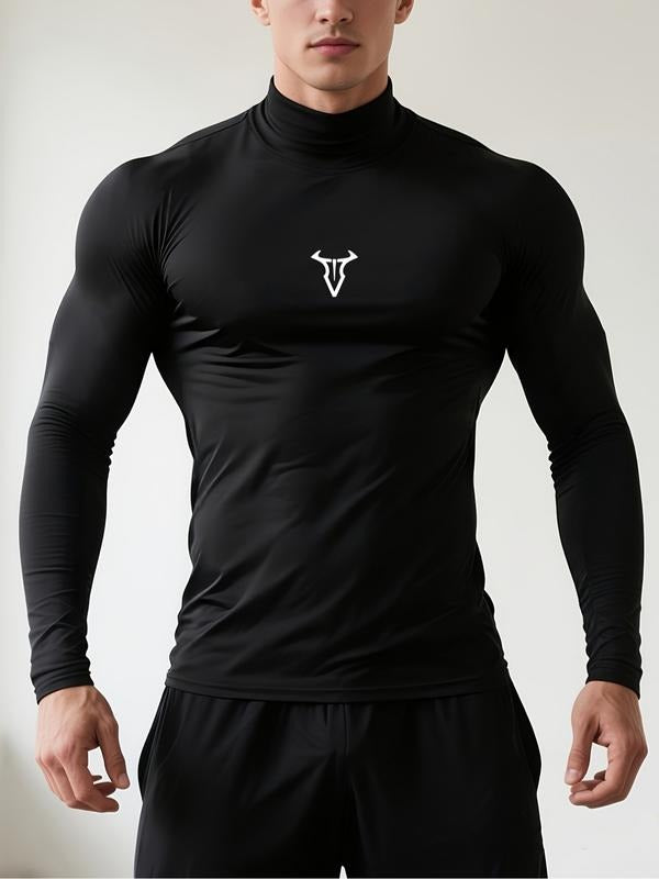 Men's High Neck Long Sleeve Slim Fit Warm Top, Casual Winter Wear, Moderate Fabric Thickness, Perfect for Cold Weather...