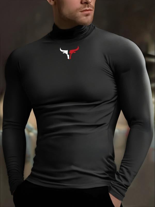 Men's High Neck Long Sleeve Slim Fit Warm Top, Casual Winter Wear, Moderate Fabric Thickness, Perfect for Cold Weather...