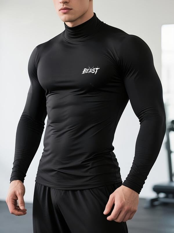 Men's High Neck Long Sleeve Slim Fit Warm Top, Casual Winter Wear, Moderate Fabric Thickness, Perfect for Cold Weather...