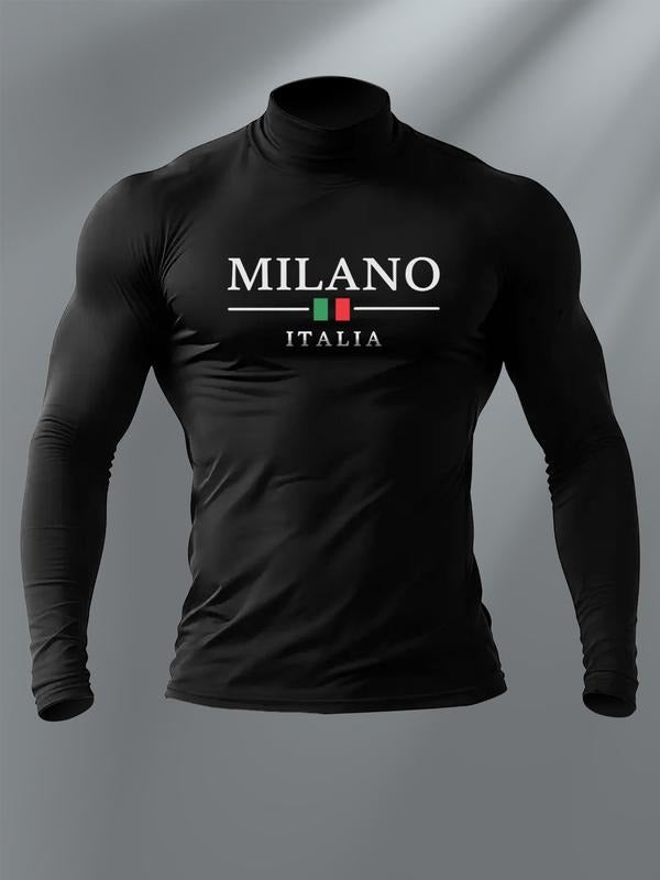 Men's High Neck Long Sleeve Slim Fit Warm Top, Casual Winter Wear, Moderate Fabric Thickness, Perfect for Cold Weather...