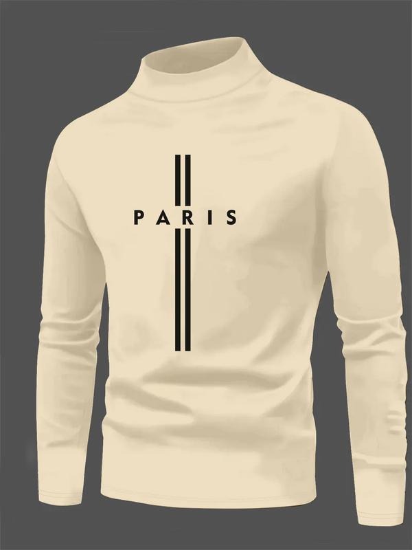 Men's High Neck Long Sleeve Slim Fit Warm Top, Casual Winter Wear, Moderate Fabric Thickness, Perfect for Cold Weather...