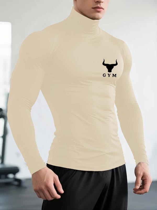 Men's High Neck Long Sleeve Slim Fit Warm Top, Casual Winter Wear, Moderate Fabric Thickness, Perfect for Cold Weather...