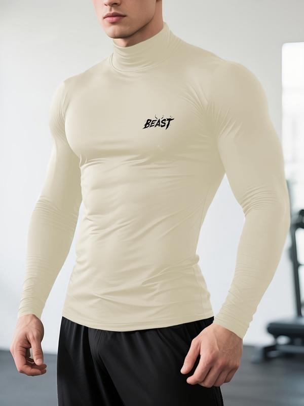 Men's High Neck Long Sleeve Slim Fit Warm Top, Casual Winter Wear, Moderate Fabric Thickness, Perfect for Cold Weather...