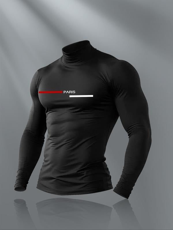 Men's High Neck Long Sleeve Slim Fit Warm Top, Casual Winter Wear, Moderate Fabric Thickness, Perfect for Cold Weather...