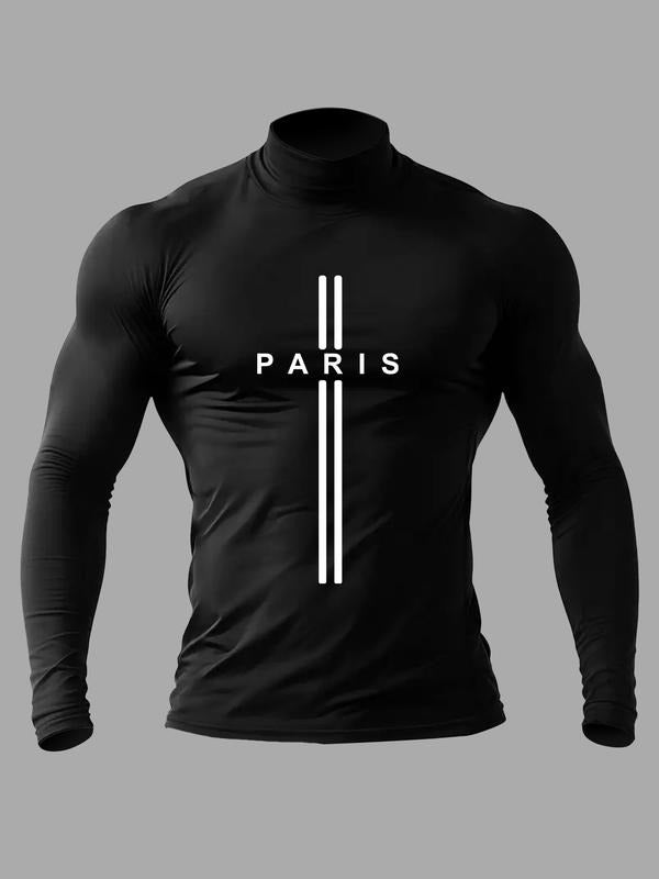 Men's High Neck Long Sleeve Slim Fit Warm Top, Casual Winter Wear, Moderate Fabric Thickness, Perfect for Cold Weather...