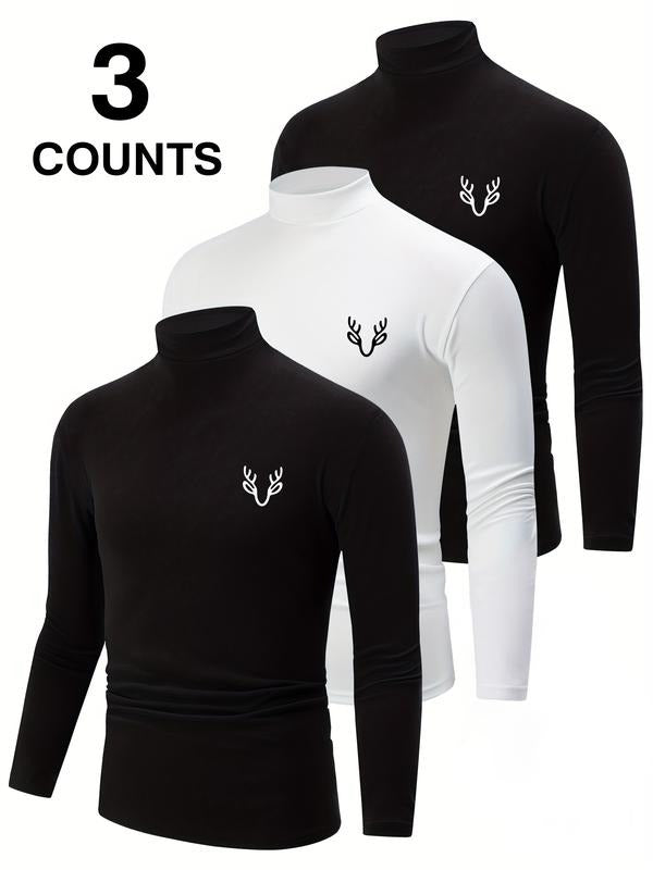 Men's High Neck Long Sleeve Slim Fit Warm Top, Casual Winter Wear, Moderate Fabric Thickness, Perfect for Cold Weather...