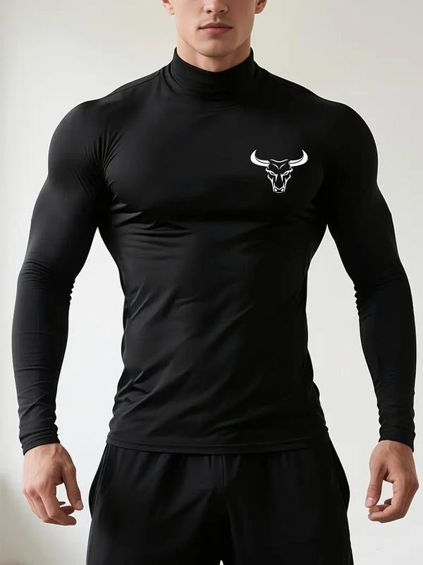 Men's High Neck Long Sleeve Slim Fit Warm Top, Casual Winter Wear, Moderate Fabric Thickness, Perfect for Cold Weather...