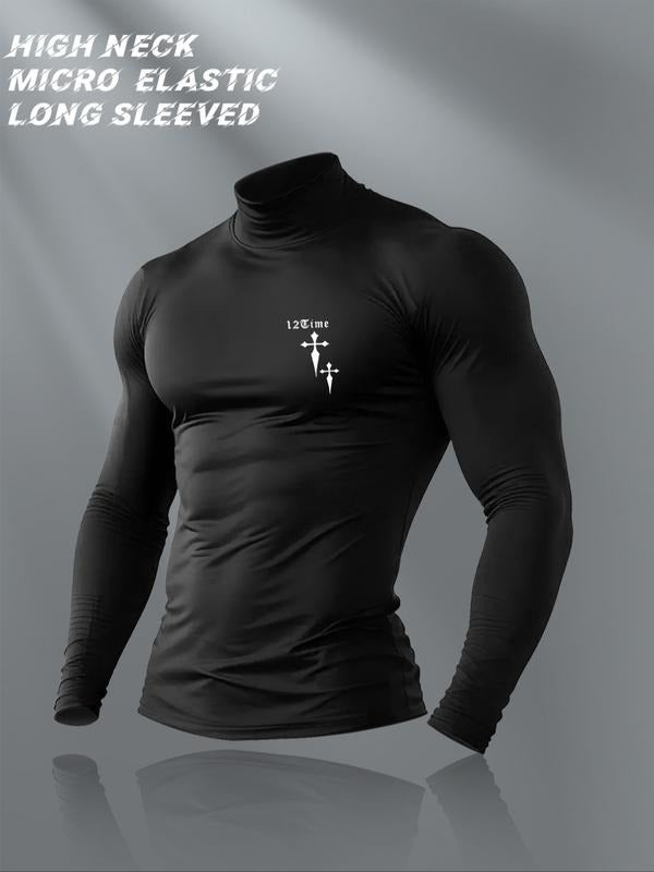Men's High Neck Long Sleeve Slim Fit Warm Top, Casual Winter Wear, Moderate Fabric Thickness, Perfect for Cold Weather...