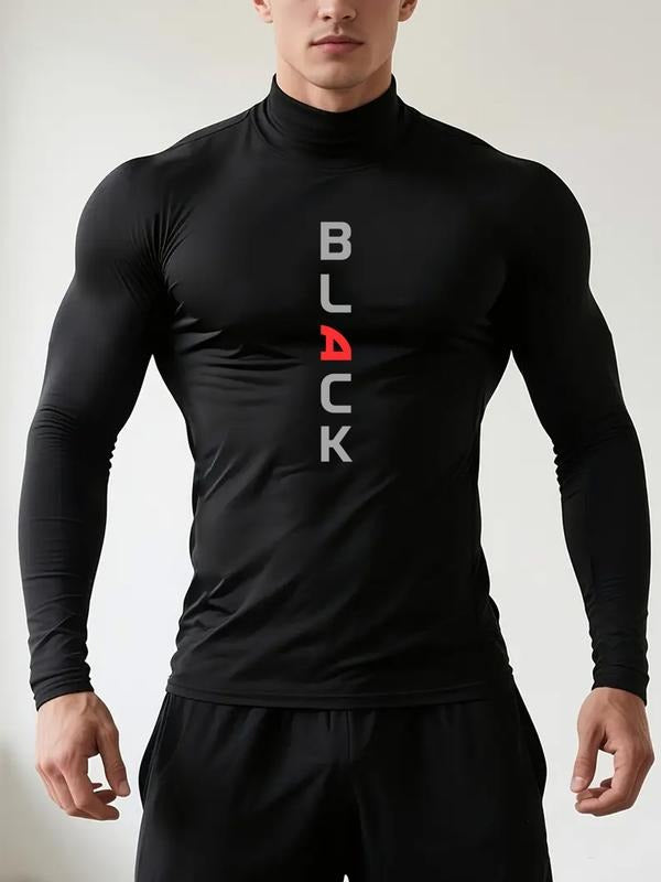 Men's High Neck Long Sleeve Slim Fit Warm Top, Casual Winter Wear, Moderate Fabric Thickness, Perfect for Cold Weather...