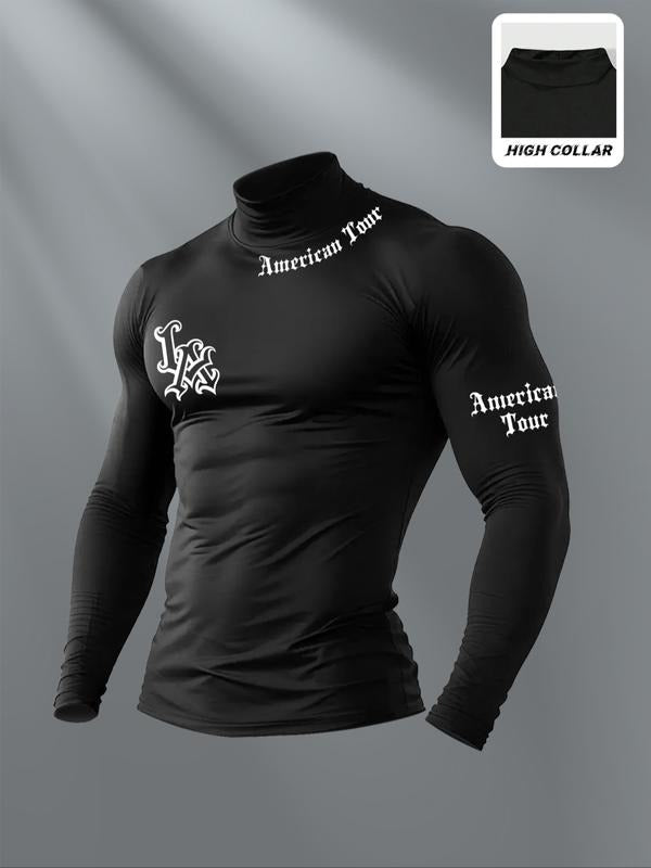 Men's High Neck Long Sleeve Slim Fit Warm Top, Casual Winter Wear, Moderate Fabric Thickness, Perfect for Cold Weather...
