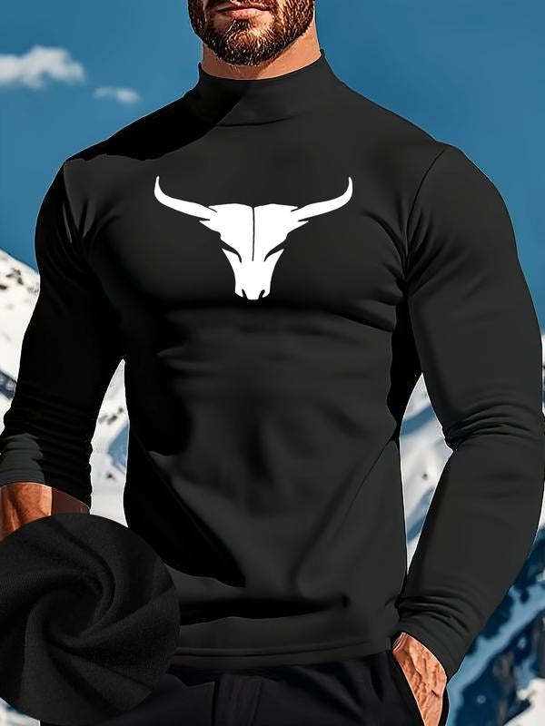 Men's High Neck Long Sleeve Slim Fit Warm Top, Casual Winter Wear, Moderate Fabric Thickness, Perfect for Cold Weather...