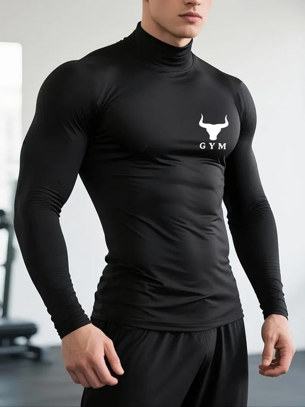 Men's High Neck Long Sleeve Slim Fit Warm Top, Casual Winter Wear, Moderate Fabric Thickness, Perfect for Cold Weather...