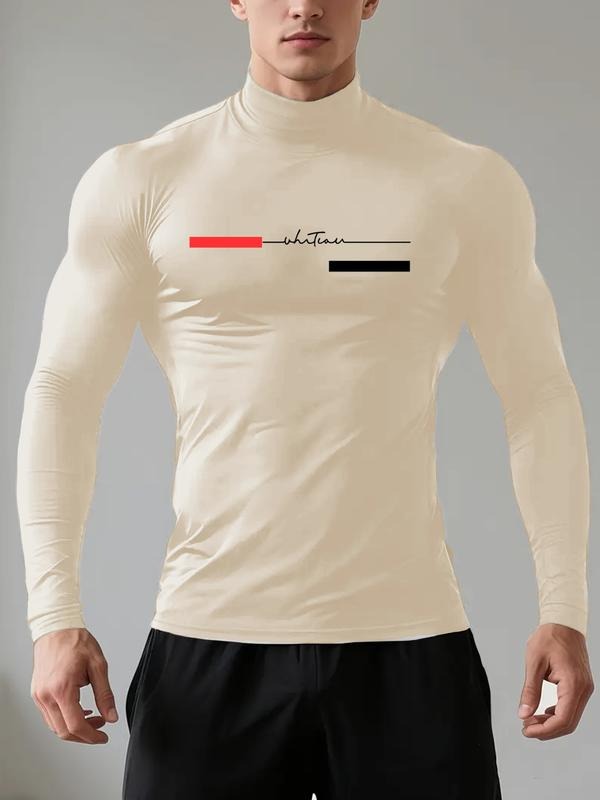Men's High Neck Long Sleeve Slim Fit Warm Top, Casual Winter Wear, Moderate Fabric Thickness, Perfect for Cold Weather...
