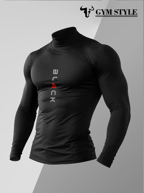 Men's High Neck Long Sleeve Slim Fit Warm Top, Casual Winter Wear, Moderate Fabric Thickness, Perfect for Cold Weather...