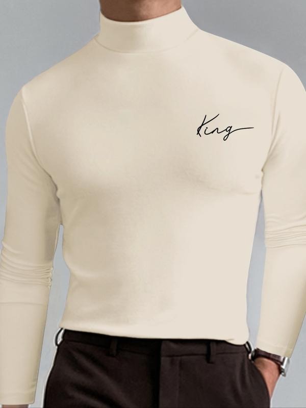 Men's High Neck Long Sleeve Slim Fit Warm Top, Casual Winter Wear, Moderate Fabric Thickness, Perfect for Cold Weather...