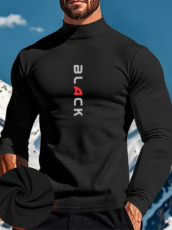 Men's High Neck Long Sleeve Slim Fit Warm Top, Casual Winter Wear, Moderate Fabric Thickness, Perfect for Cold Weather...