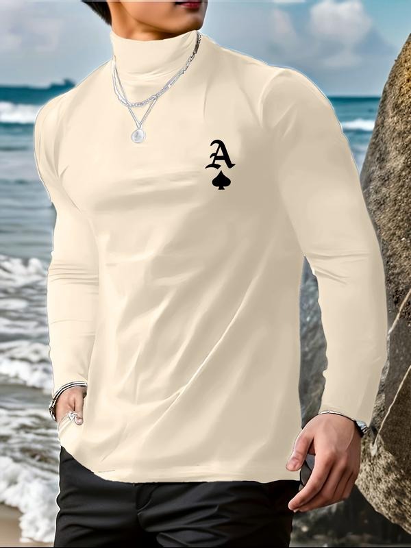 Men's High Neck Long Sleeve Slim Fit Warm Top, Casual Winter Wear, Moderate Fabric Thickness, Perfect for Cold Weather...