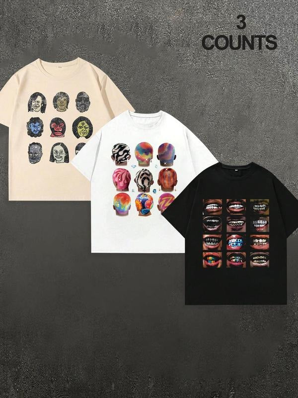 Men's Hip-Hop Graphic Print Short Sleeve Crew Neck Tee, Regular Fit Casual Comfy Round Neck T-shirt for Summer, Fashion...