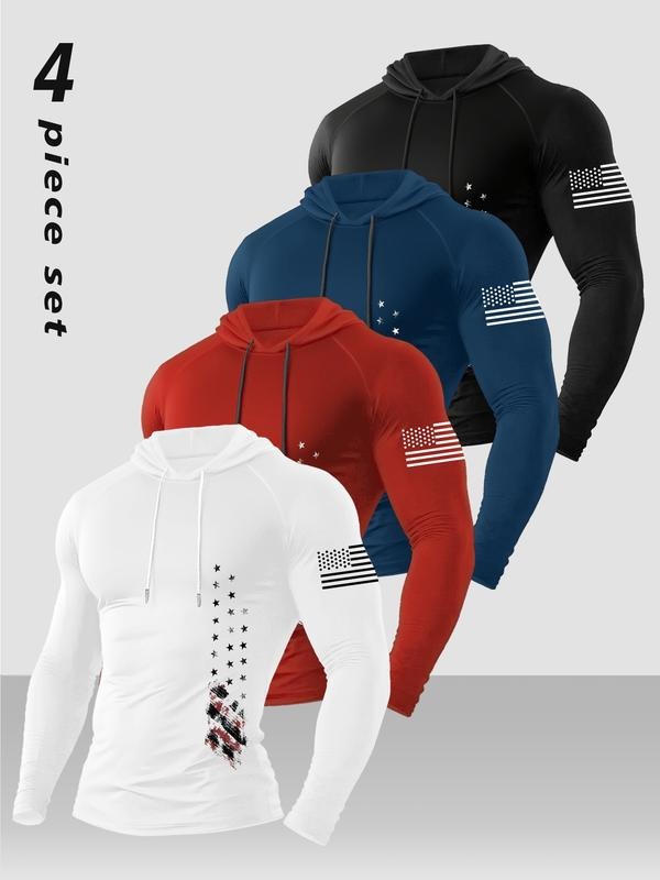 Men's Hooded Long Sleeve T-Shirt Set, Casual Fitted Design, Fall Season Wear, Moderate Fabric Thickness, Kint Style style...