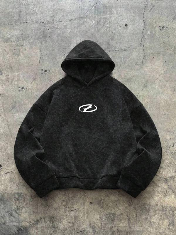 Men's Hooded Sweatshirt, Unique Vintage Style, Simple Logo, Loose Fit, Casual & Date Wear, Fashionable Streetwear...