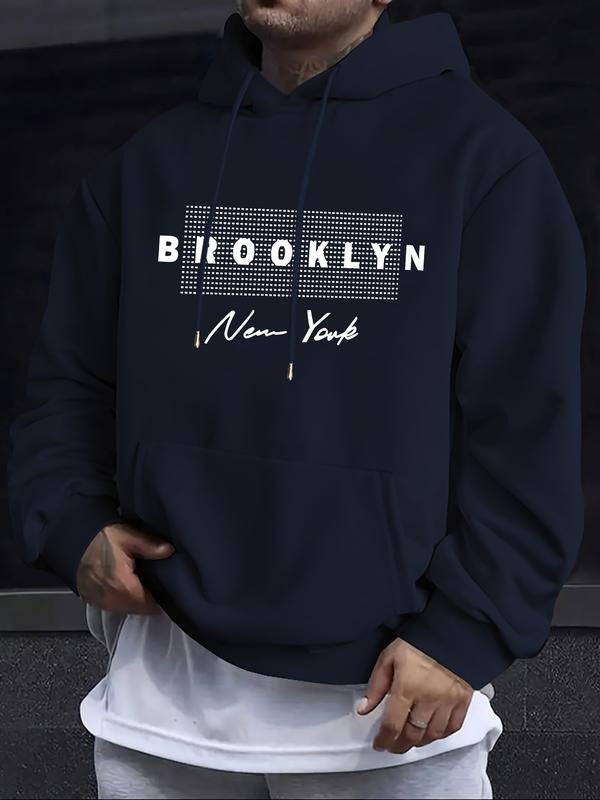 Men's Hoodie Brooklyn New York Dot Pattern, Graphic Print Casual Streetwear Sweatshirt, Fitted Design for Spring & Fall...