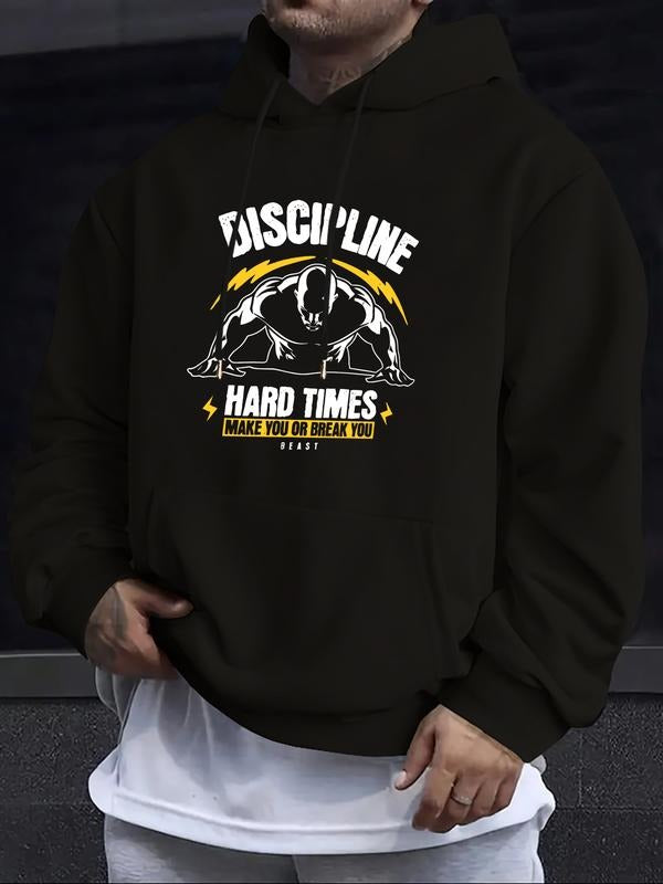 Men's Hoodie Disciplinary Design, Hard Times Make You or Break You Graphic Print, Casual Fitted Style, Spring & Fall Wear...