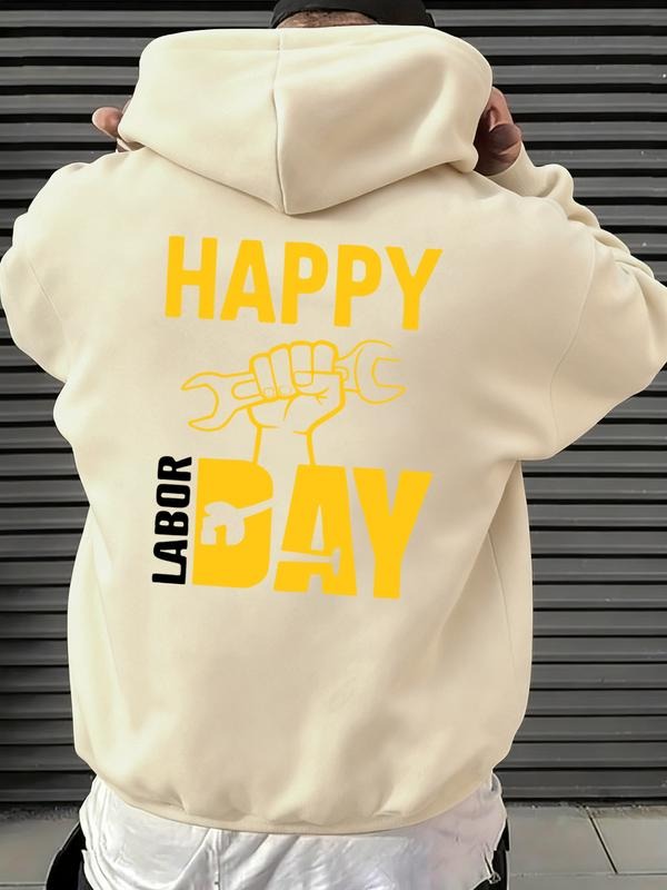Men's Hoodie Happy Labor Day Graphic Print, Fitted Casual Wear for Spring & Fall, Perfect for Work Celebrations T-Shirts,...