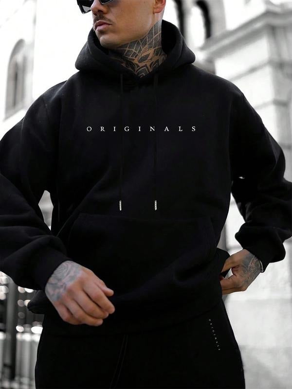 Men's Hoodie Originals Text Print, Casual Streetwear Sweatshirt, Long Sleeve Fitted Design, Spring & Fall Fashion T-Shirts