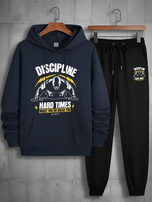 Men's Hoodie Set, Disciplined Hard Times Muscle Man Graphic Print, Fitted Long Sleeve Sweatshirt for Gym & Casual Wear...