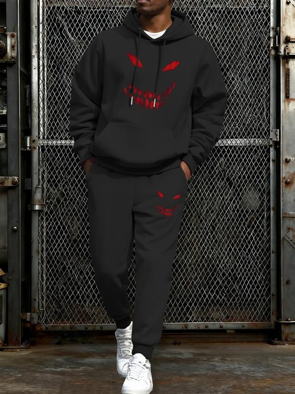 Men's Hoodie Sweatshirt Set & Rose Splatter Print, Casual Streetwear, Long Sleeve, Fitted, Spring & Fall T-Shirts