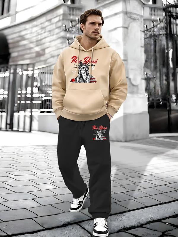Men's Hoodie Sweatshirt Set, & New York Statue of Liberty Print, Casual Streetwear, Long Sleeve, Fitted, Spring & Fall...
