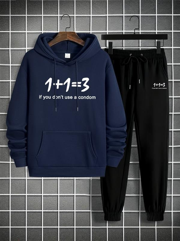 Men's Hoodie Sweatshirt Set, Geometric Pattern, Fitted Long Sleeve, Regular Length, Fall & Winter Casual Streetwear T-Shirts