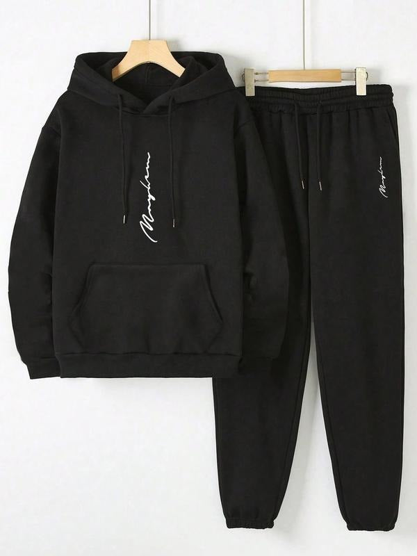 Men's Hoodie Sweatshirt Set, Minimalist Signature Print, Streetwear Casual, Long Sleeve Fitted, Spring & Fall T-Shirts