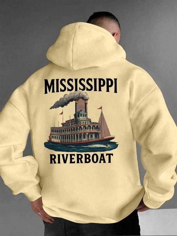 Men's Hoodie with Mississippi Riverboat Steamboat Graphic Print, Fitted Design for Spring & Fall, Ideal for Casual...