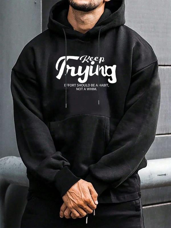 Men's Hoodie with Motivational Quote Print, Long Sleeve Fitted Sweatshirt for Spring & Fall, Casual Streetwear for Gym or...