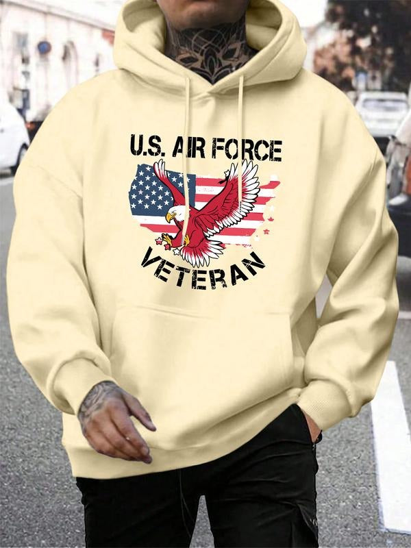 Men's Hoodie with Us Air Force Veteran Eagle & Flag Design, Casual Fitted Streetwear for Spring & Fall T-Shirts, Sweatshirt