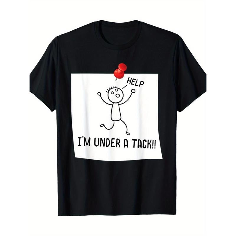 Men's Humorous "Help I'm Under a Tack!" Graphic Tee, 100% Cotton Crew Neck Short Sleeve T-Shirt, Casual Loose Fit Knit...