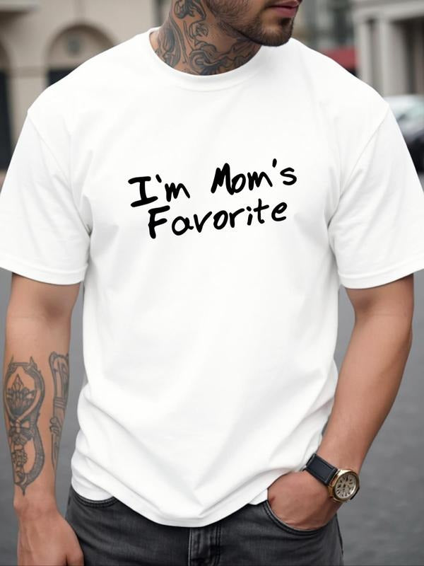 Men's I'm Mom's Favorite Slogan Print Round Neck Tee, Regular Fit Casual Comfy Short Sleeve Crew Neck T-shirt for Summer,...