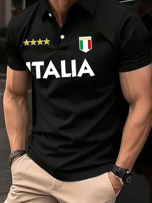 Men's Italy Print Polo Shirt, Regular Fit Casual Short Sleeve Top for Summer, Men's Clothes for Daily Wear, Tropical...