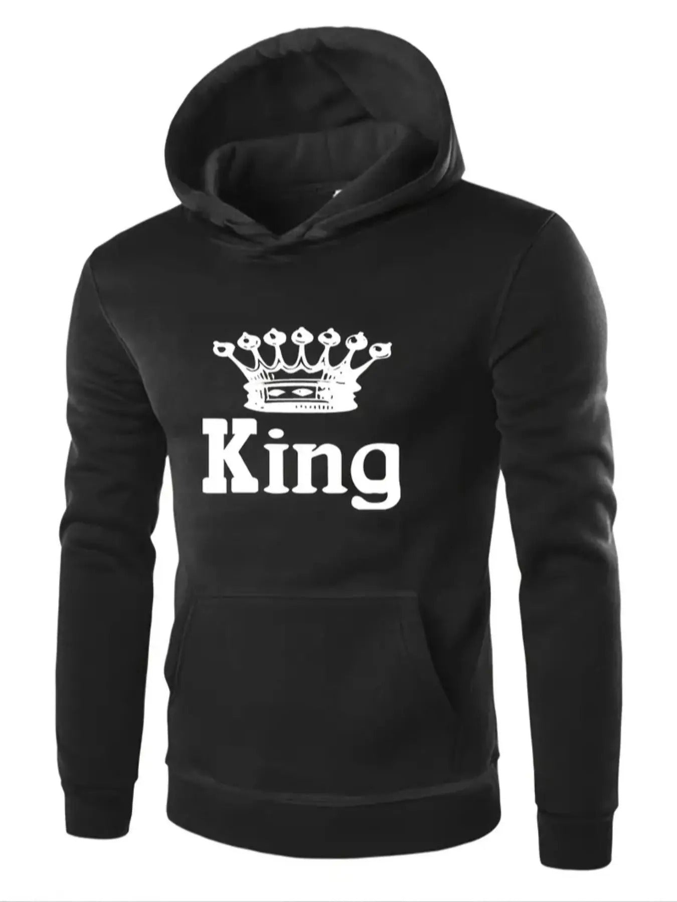 Men's King Print Thermal Lined Hoodie, Regular Fit Casual Fashion Long Sleeve Hooded Sweatshirt for Daily Holiday Outdoor...
