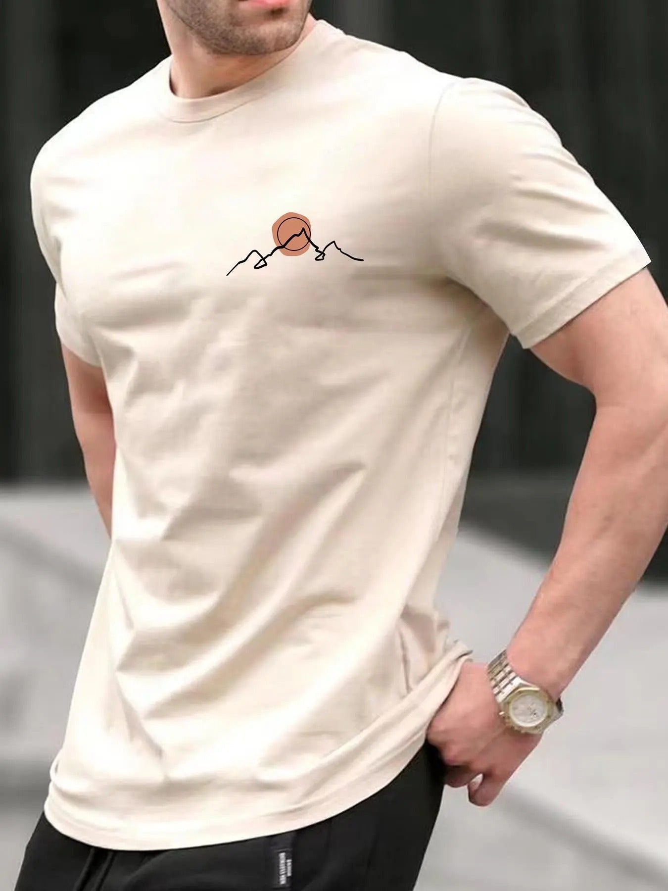 Men's Landscape Print Round Neck Graphic Tee, Casual Regular Fit Crew Neck Short Sleeve T-shirt, Streetwear, Summer...