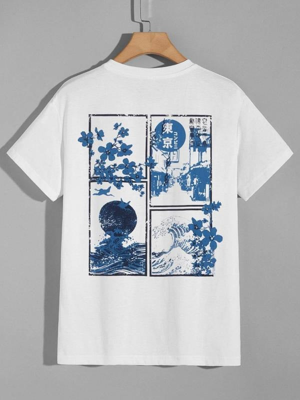 Men's Landscape Print Round Neck Tee, Regular Fit Casual Short Sleeve T-shirt for Summer, Men's Top for Daily Wear,...