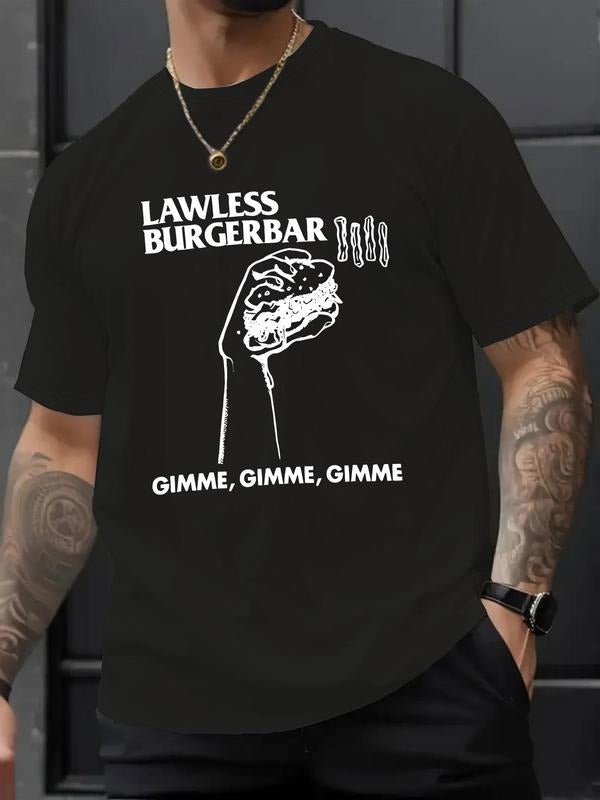 Men's Lawless Burger & Letter Print Round Neck Graphic Tee, Regular Fit Casual Short Sleeve T-Shirt for Summer, Men's Top...